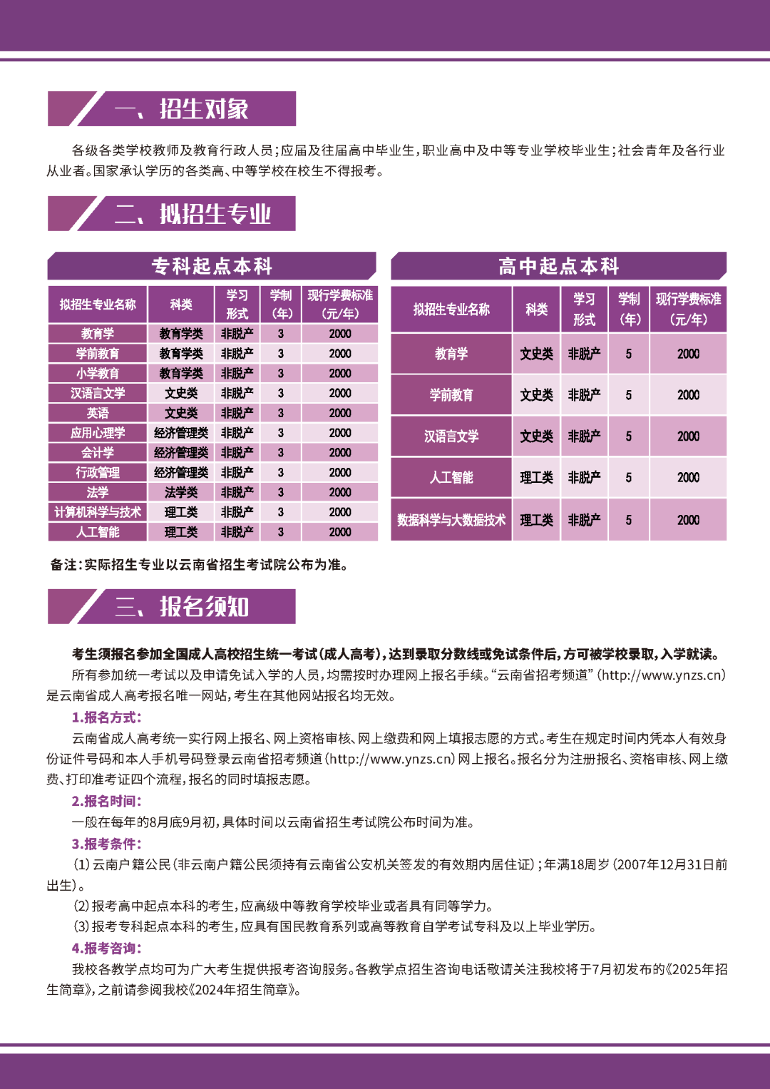 2025年云南师范大学成人高考招生简章