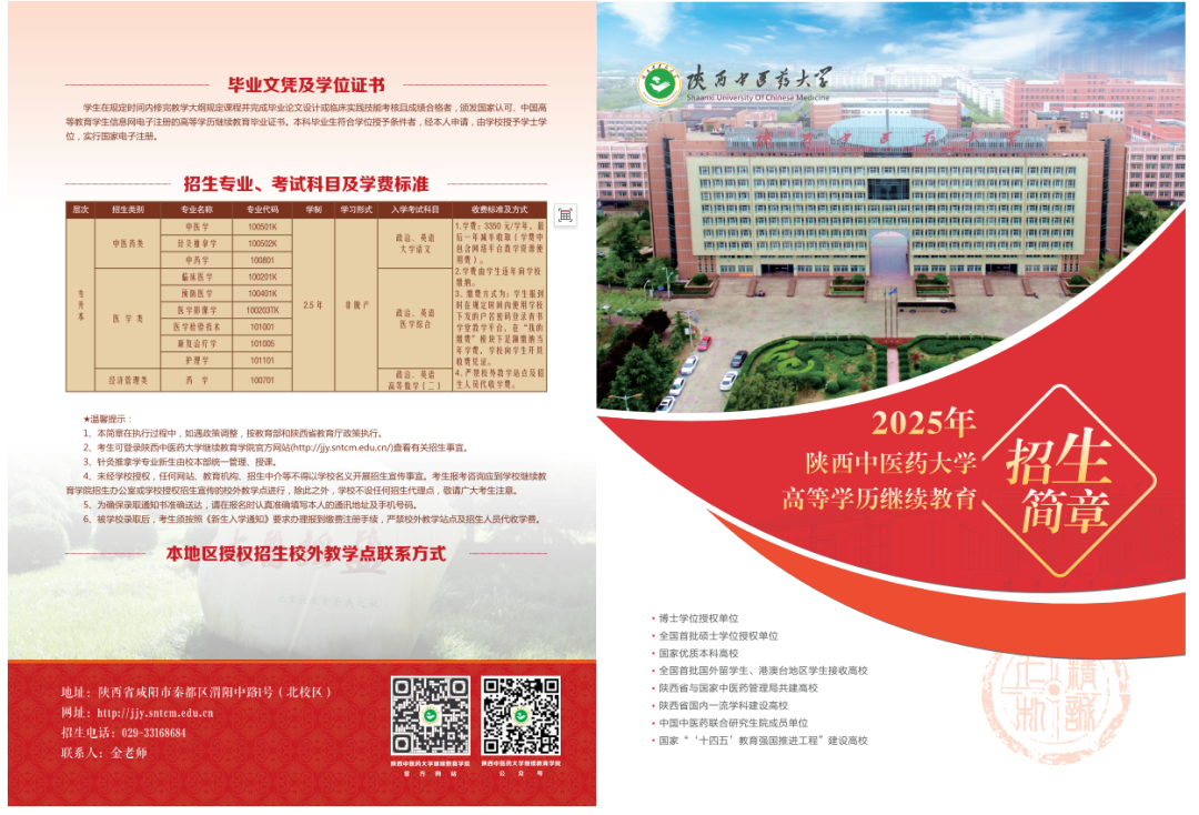 2025年陕西中医药大学成人高考招生简章
