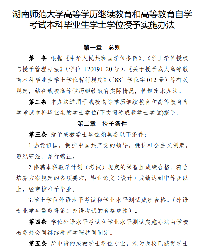 湖南师范大学成人高考学士学位申请条件!(精简版)